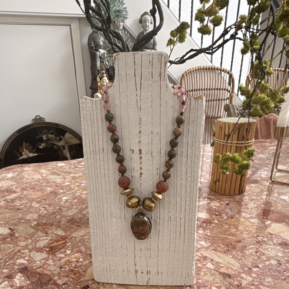 Handcrafted Bohemian Multicolor Beaded Necklace Oval sterling Pendant 16 inches